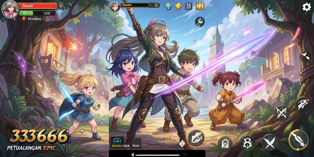 Tampilan gameplay seru dan karakter Anime yang menawan.