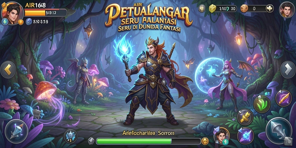 Screenshot utama AIR168 menunjukkan karakter utama dalam petualangan di dunia yang luas dan fantastis.