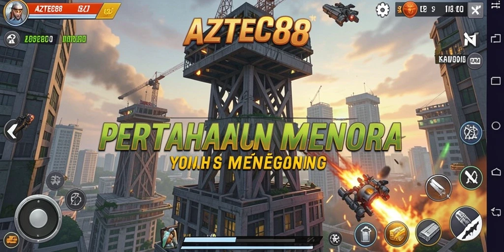 Tangkapan layar AZTEC88 menampilkan serangan mendebarkan di arena Tower Defense.