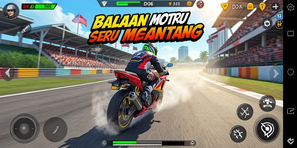 Gameplay seru D06 dengan balapan motor yang mendebarkan.
