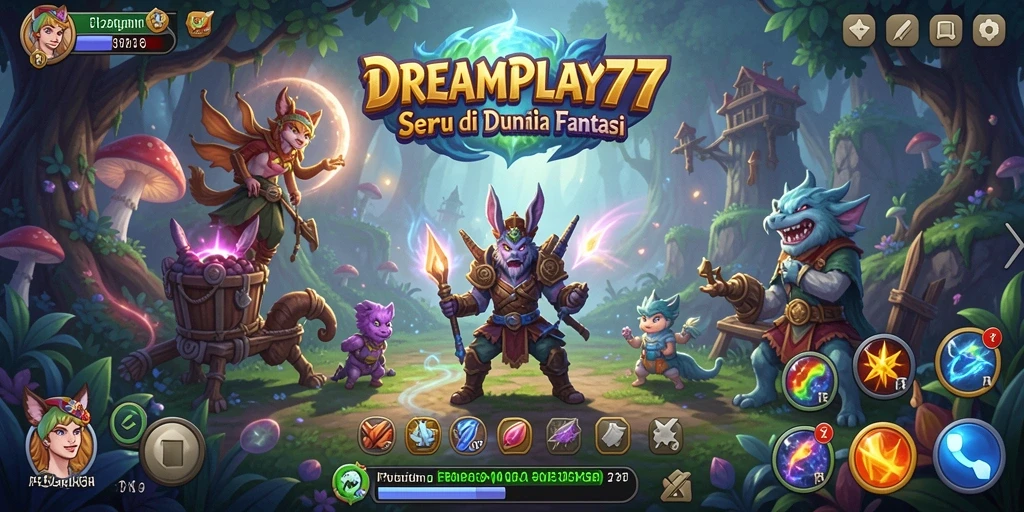 Tangkapan layar gameplay dari DREAMPLAY77 yang menampilkan aksi petualangan.
