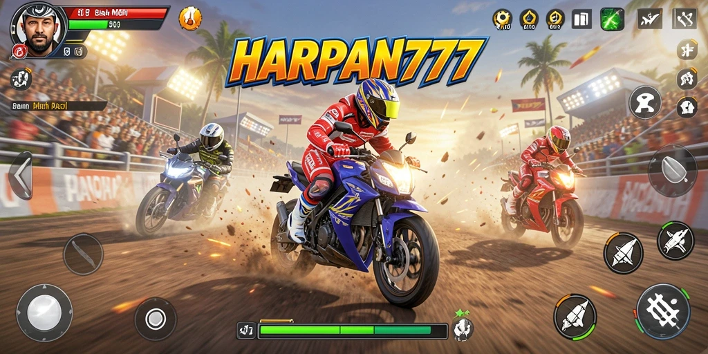 Tampilan gameplay dari HARAPAN777 yang mendebarkan dengan motor balap.