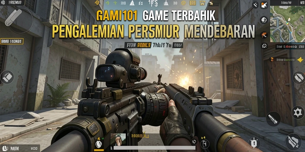 Tampilan gameplay REMI101 yang mendebarkan dengan aksi FPS.