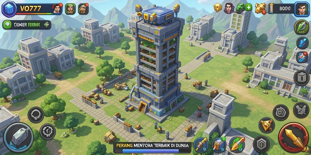 Screenshot VO777 menampilkan aksi menegangkan dalam pertahanan menara.