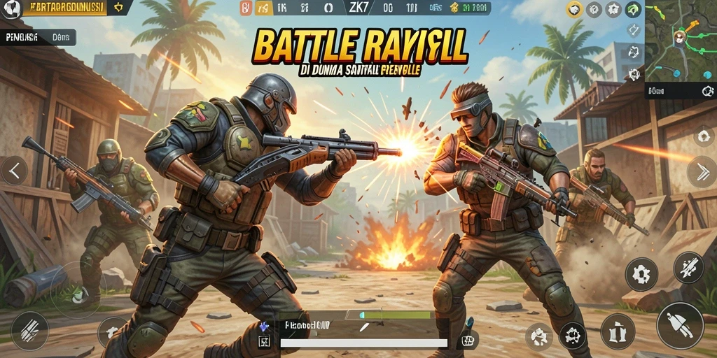 Screenshot ZK7 menampilkan aksi mendebarkan di medan perang Battle Royale.